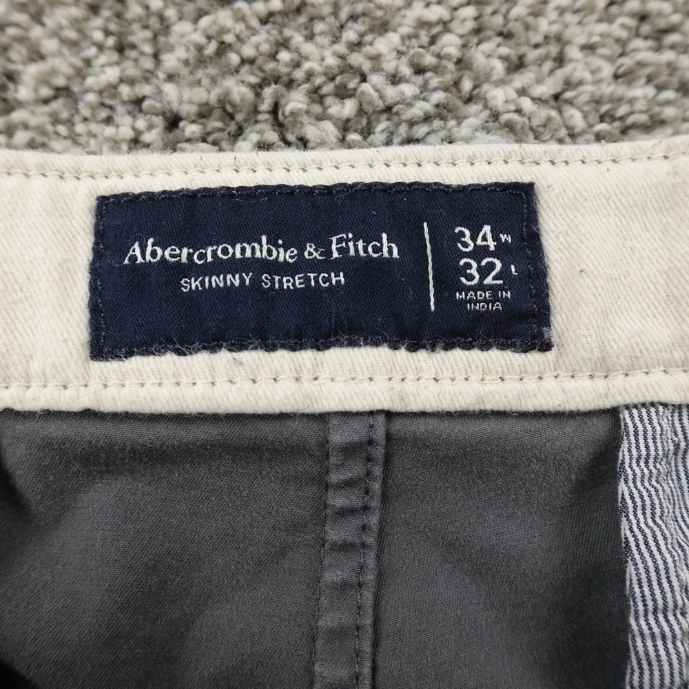Abercrombie Fitch Pants Mens 34X32 Gray Chino Trousers Skinny Stretch Preppy Y2K